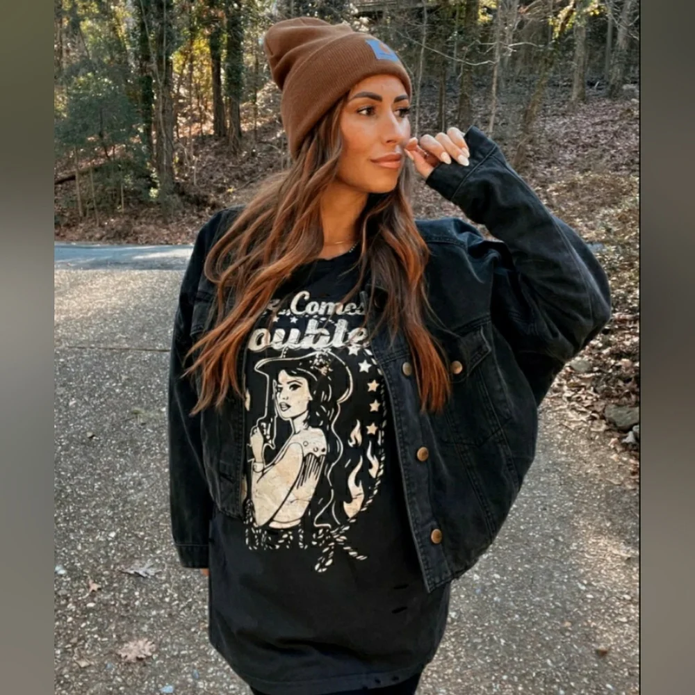 COUNTRY DEEP HERE COMES TROUBLE DISTRESSED T SHIRT - Picture 4 of 12